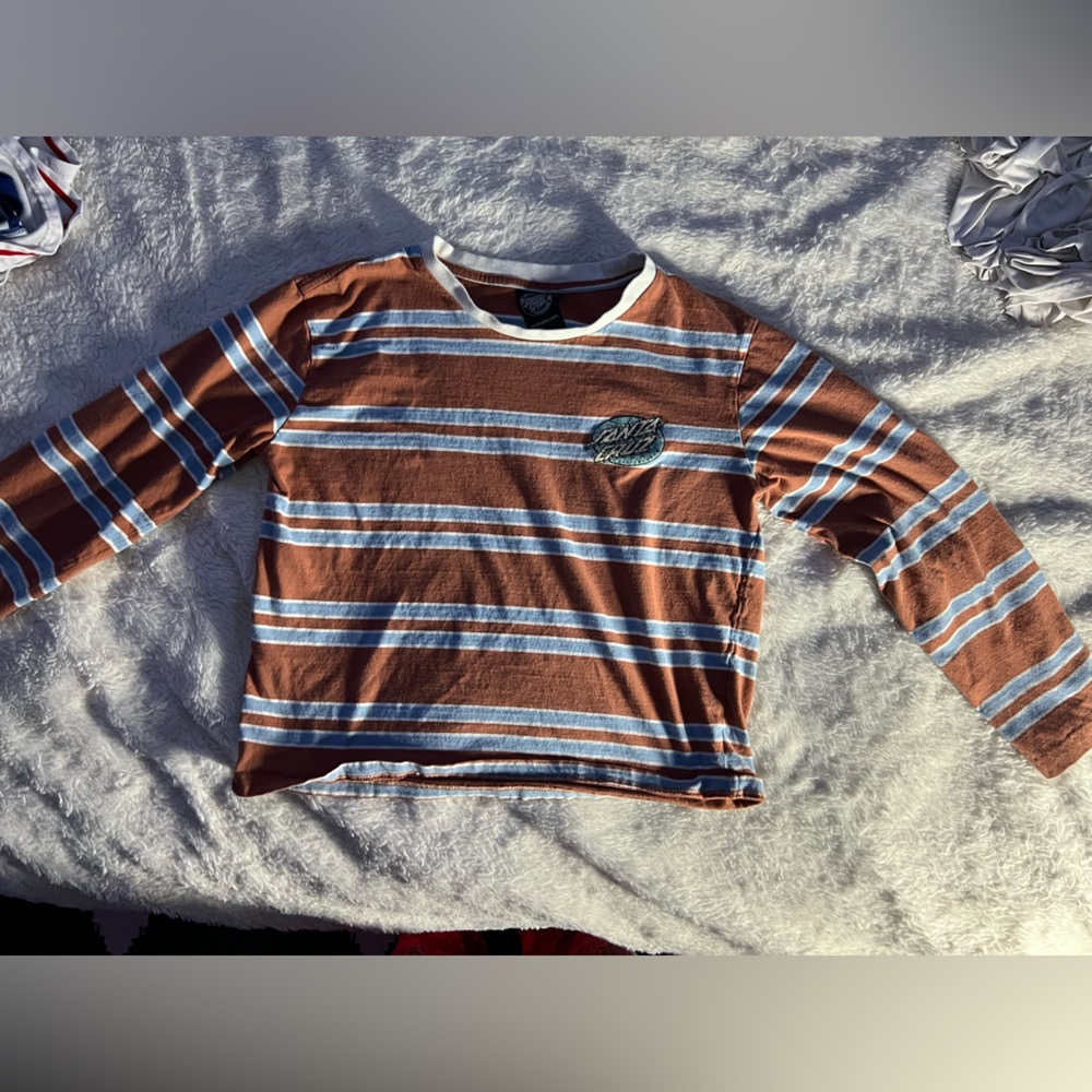Womens Medium long sleeve Santa Cruz shirt! Orange with blue stripes.